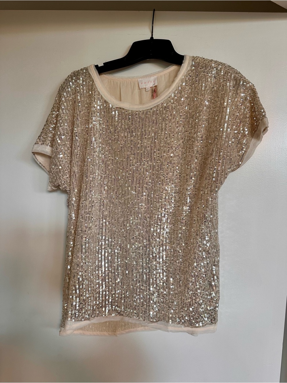 Sequin Short-Sleeve Layered Tee - Champagne